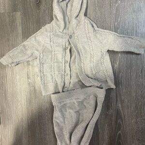 Gray Knit Baby Hoodie and Pants Set
